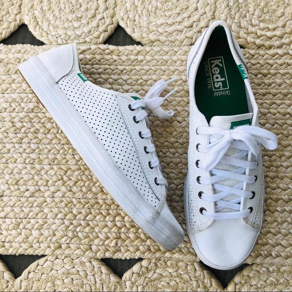 keds kickstart leather white sneakers / size 8 m
